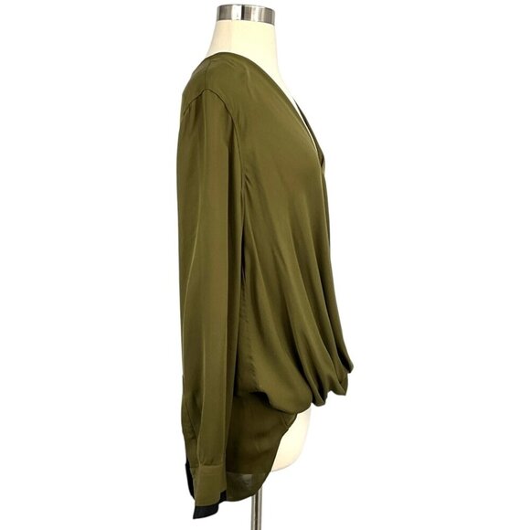 rag & bone Victor Blouse Forest Green Size M 100% Silk Faux Wrap V Neck *READ* - Picture 7 of 11